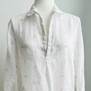 Forcynthia Beachwear White & Pink Flamingo Print Linen Tunic Cover Up – US M